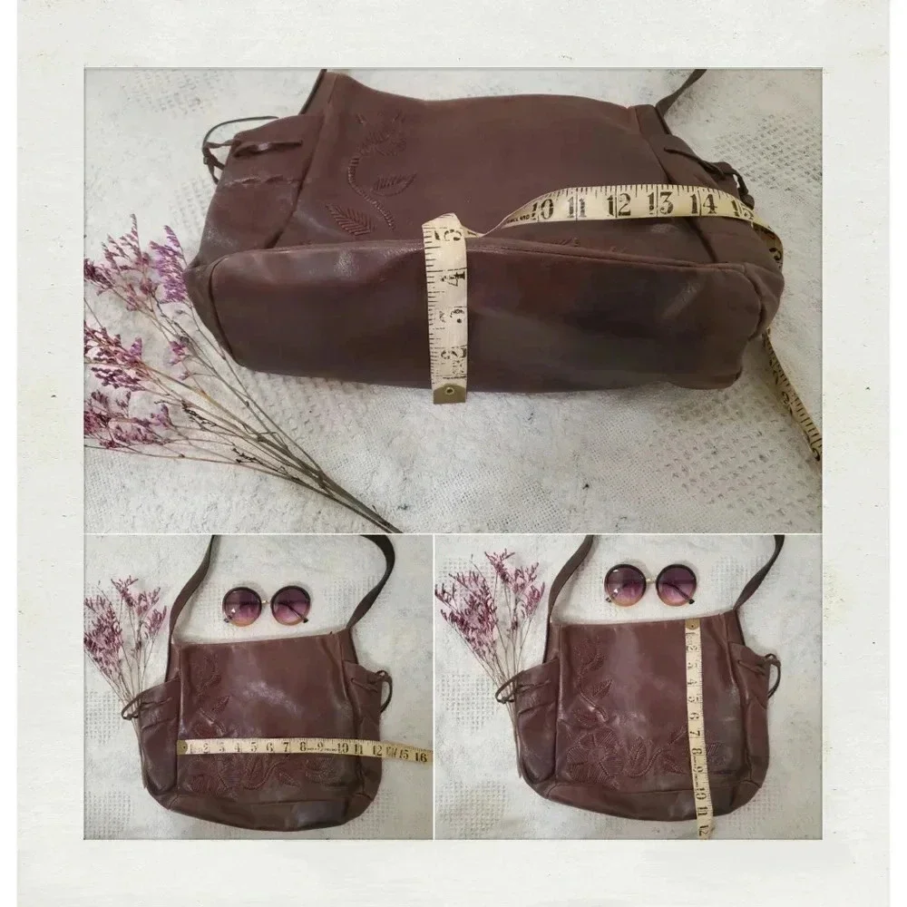 Francesco Biasia | Floral Woven Brown Genuine Leather Hobo Bag